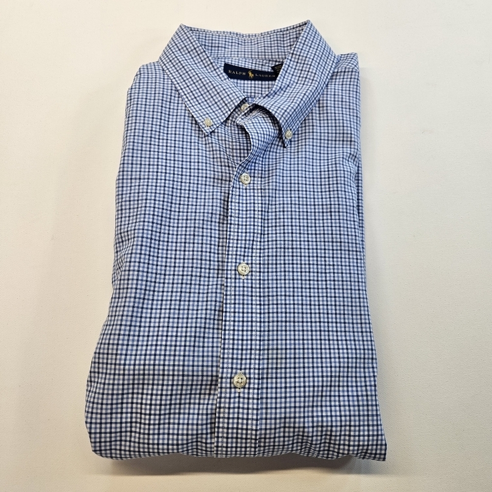 Polo Ralph Lauren Men's Shirt Size Large Blue Check Long Sleeve Casual